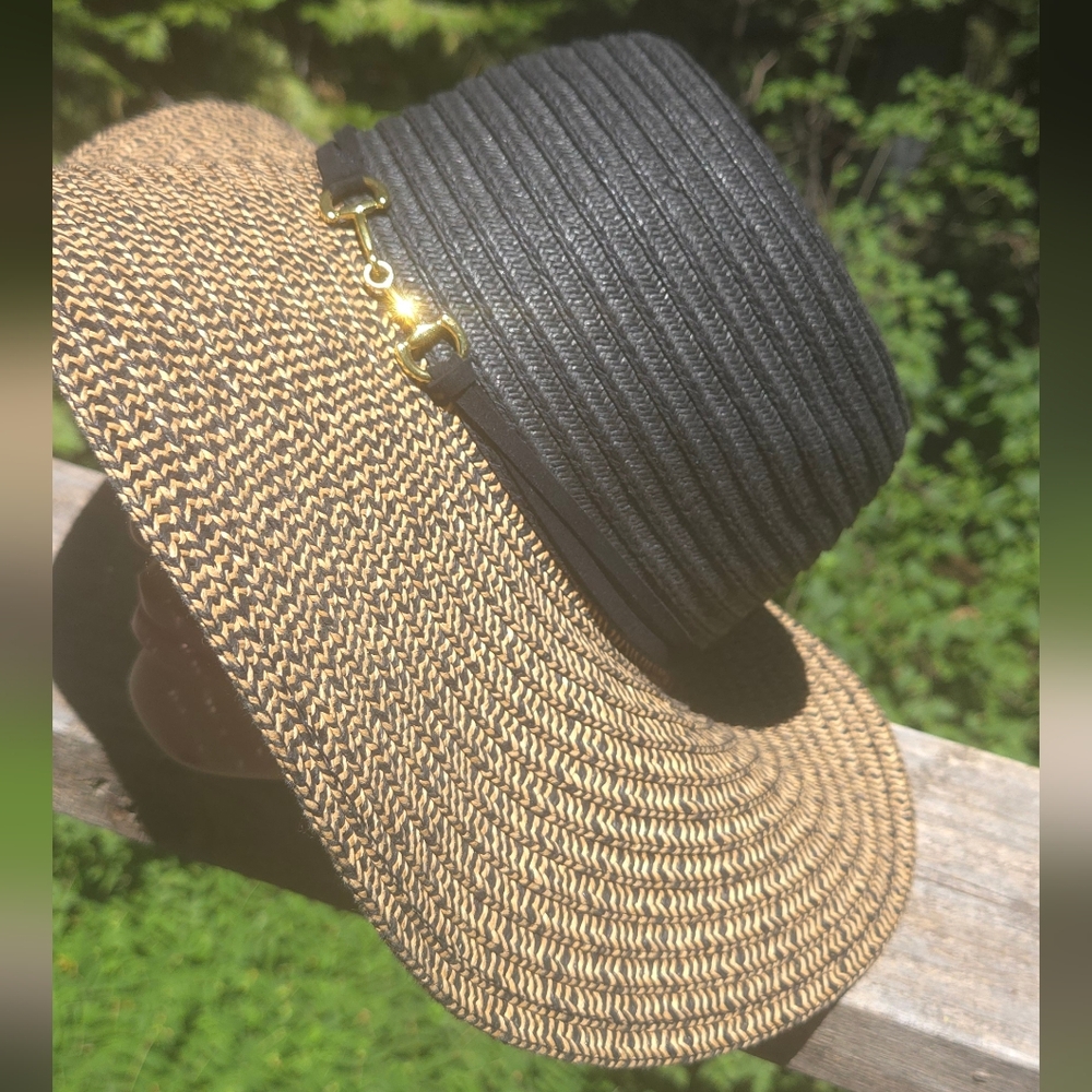 Black n Tan stunning "Jackie O" style sun hat 8" x16" - Picture 4 of 7